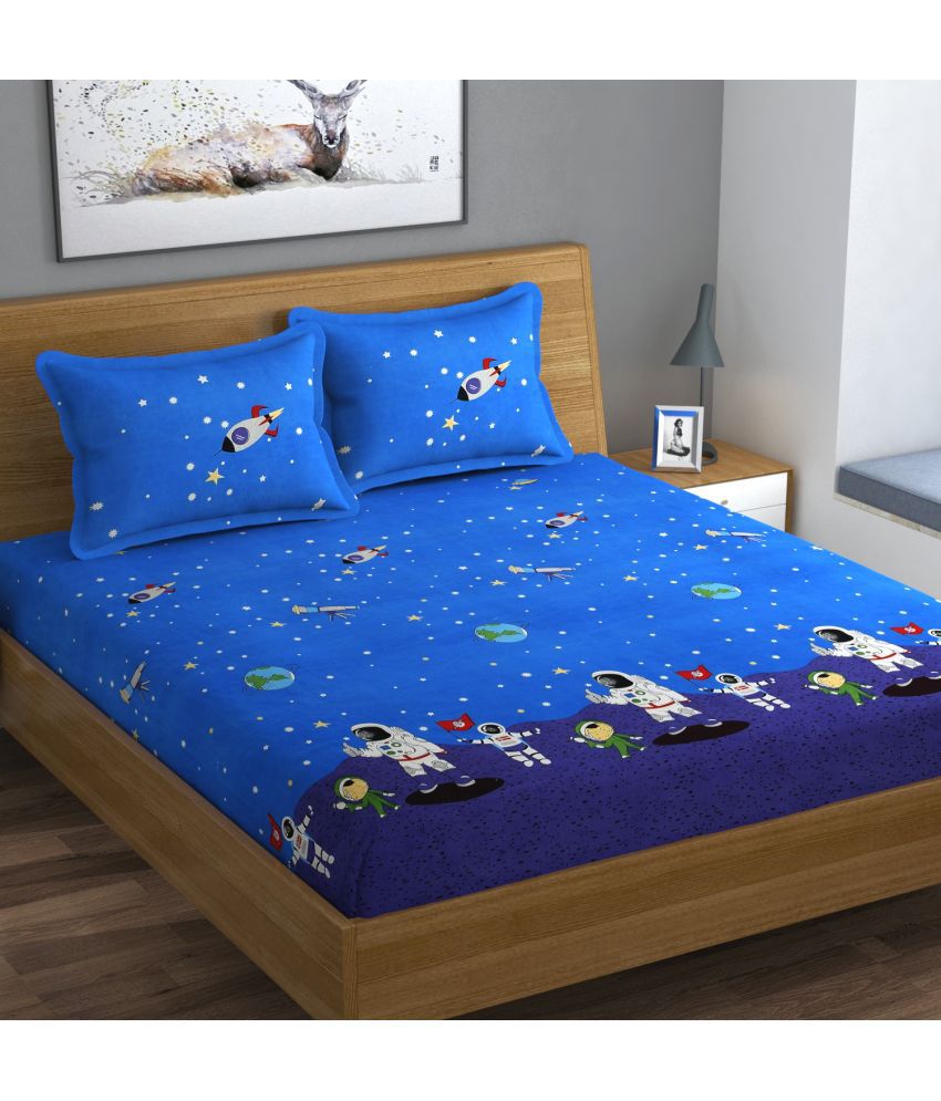     			Nirwana Decor Microfibre Abstract 1 Bedsheet with 2 Pillow Covers - Blue