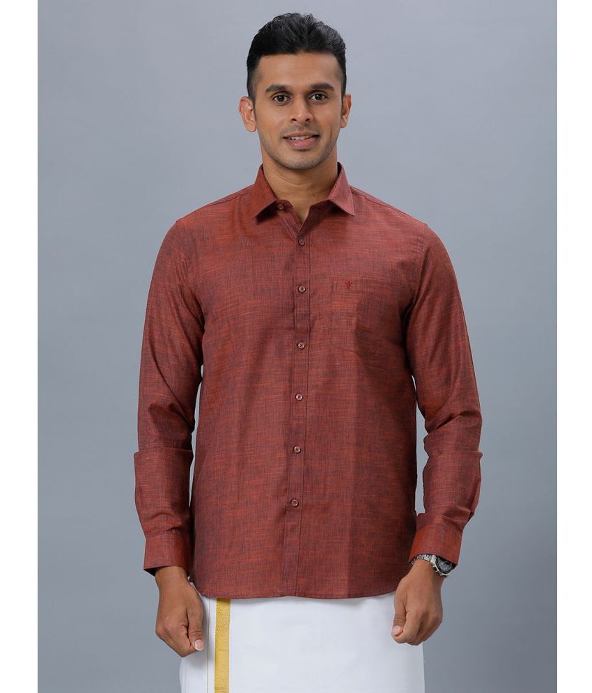     			Ramraj cotton Cotton Blend Regular Fit Solids Full Sleeves Men's Casual Shirt - Maroon ( Pack of 1 )