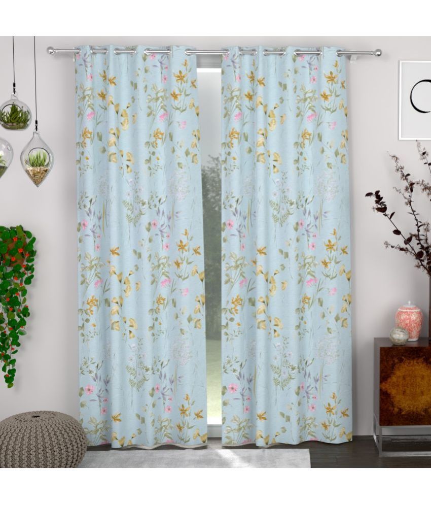     			chhavi india Floral Semi-Transparent Eyelet Curtain 7 ft ( Pack of 2 ) - Blue