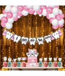 ZYOZI I Got My First Tooth Decoration / First Tooth Decoration Items For Baby Girl - Banner, Balloons, Cupcake & Cake Topper, Rice Light (Pack Of 38)