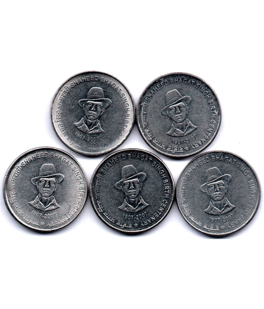     			5  /  FIVE  RS / RUPEE  SHAHEED BHAGAT SINGH  STEEL (5 PCS)  COMMEMORATIVE COLLECTIBLE-  U.N.C.