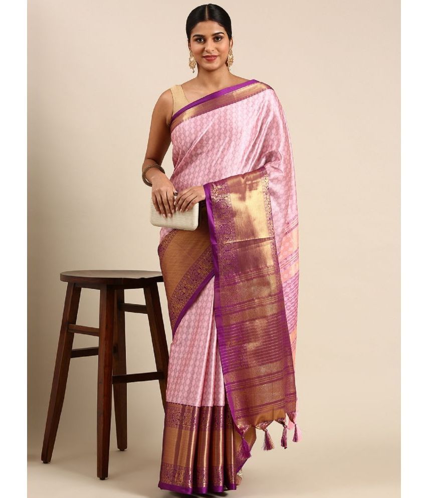     			Aika Cotton Silk Embellished Saree With Blouse Piece - Pink ( Pack of 1 )