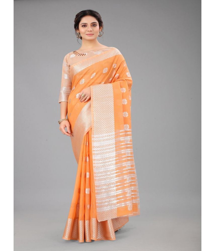     			Aika Cotton Silk Embroidered Saree With Blouse Piece - Orange ( Pack of 1 )