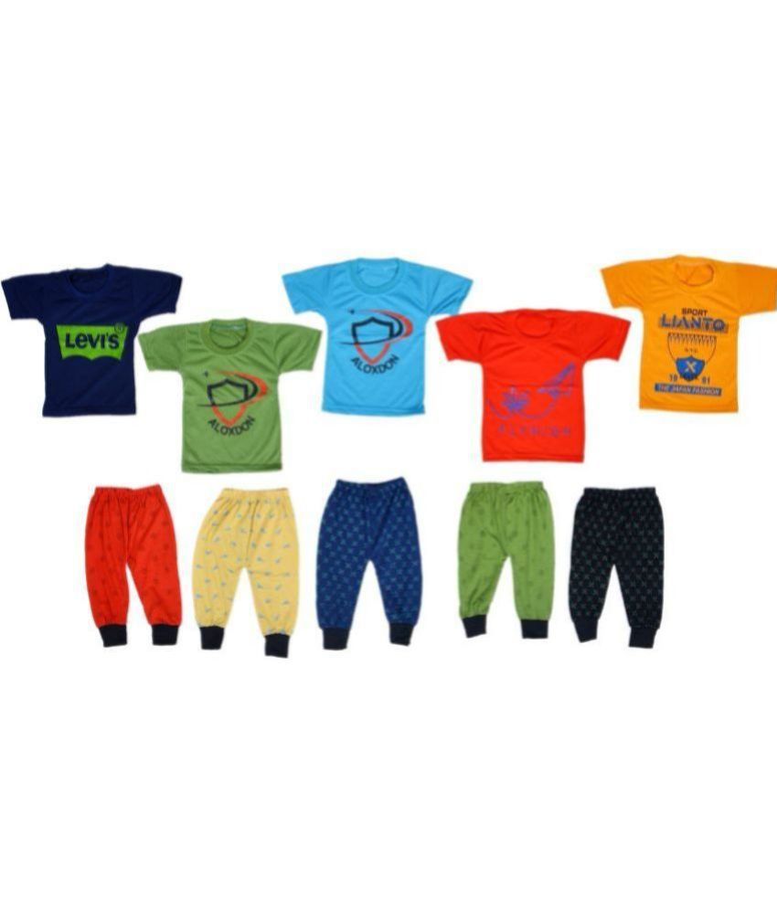    			DIAMOND EXPORTER Multicolor Cotton Baby Boy T-Shirt & Pyjama Set ( Pack of 5 )