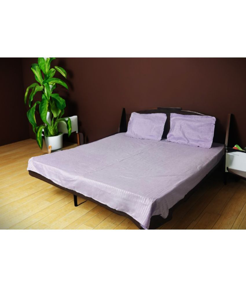     			Finesse Decor Cotton Vertical Striped Double Bedsheet with 2 Pillow Covers - Purple