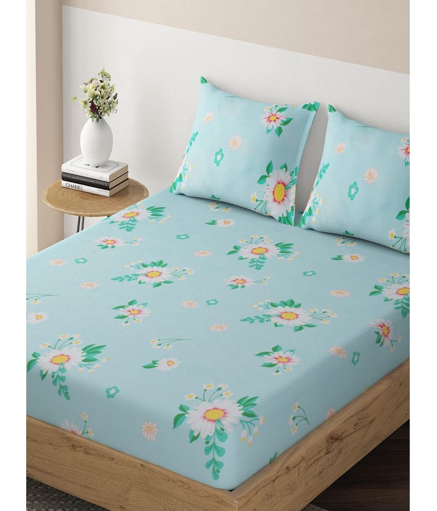     			HOKIPO Microfibre Floral Fitted Fitted bedsheet with 1 Pillow cover ( Single Bed ) - Blue