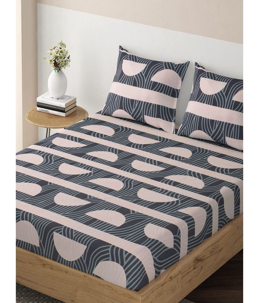     			HOKIPO Microfibre Geometric Fitted Fitted bedsheet with 2 Pillow Covers ( Single Bed ) - Gray