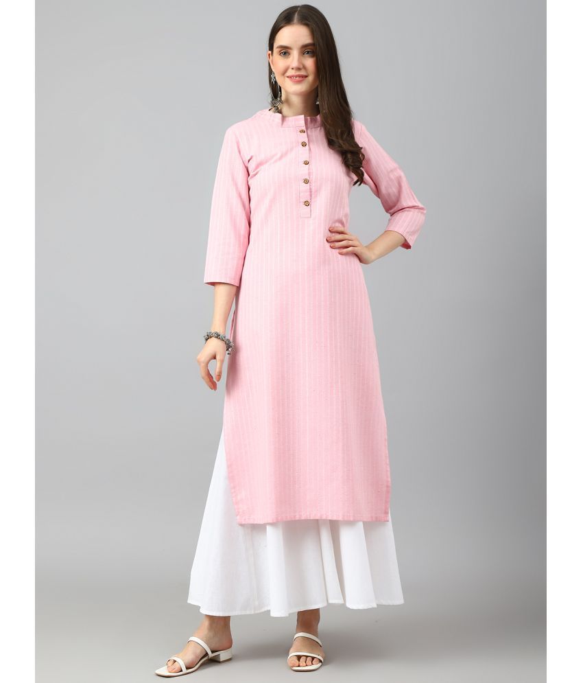     			Hritika Cotton Blend Striped Straight Women's Kurti - Pink ( Pack of 1 )