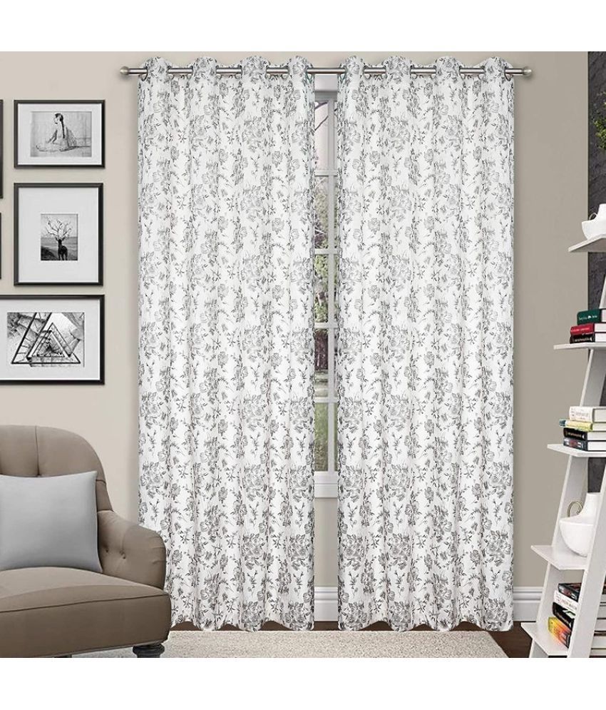     			Kraftiq Homes Floral Blackout Eyelet Curtain 5 ft ( Pack of 2 ) - White