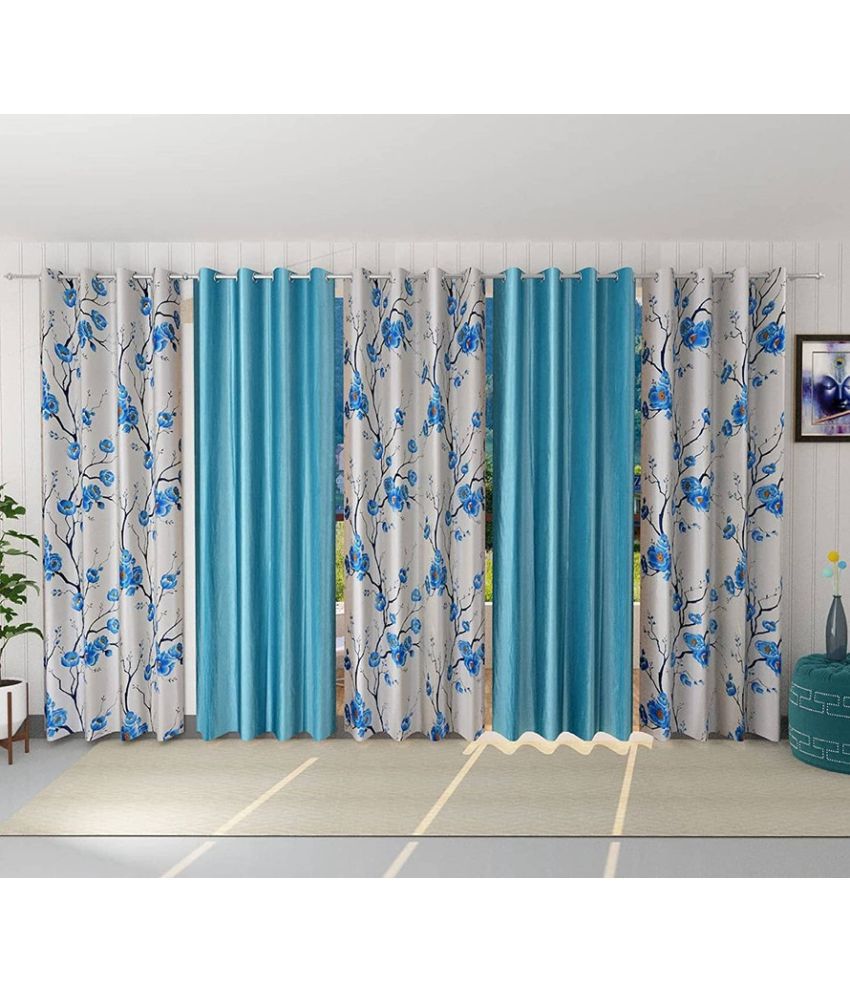     			Kraftiq Homes Floral Semi-Transparent Eyelet Curtain 5 ft ( Pack of 5 ) - Blue