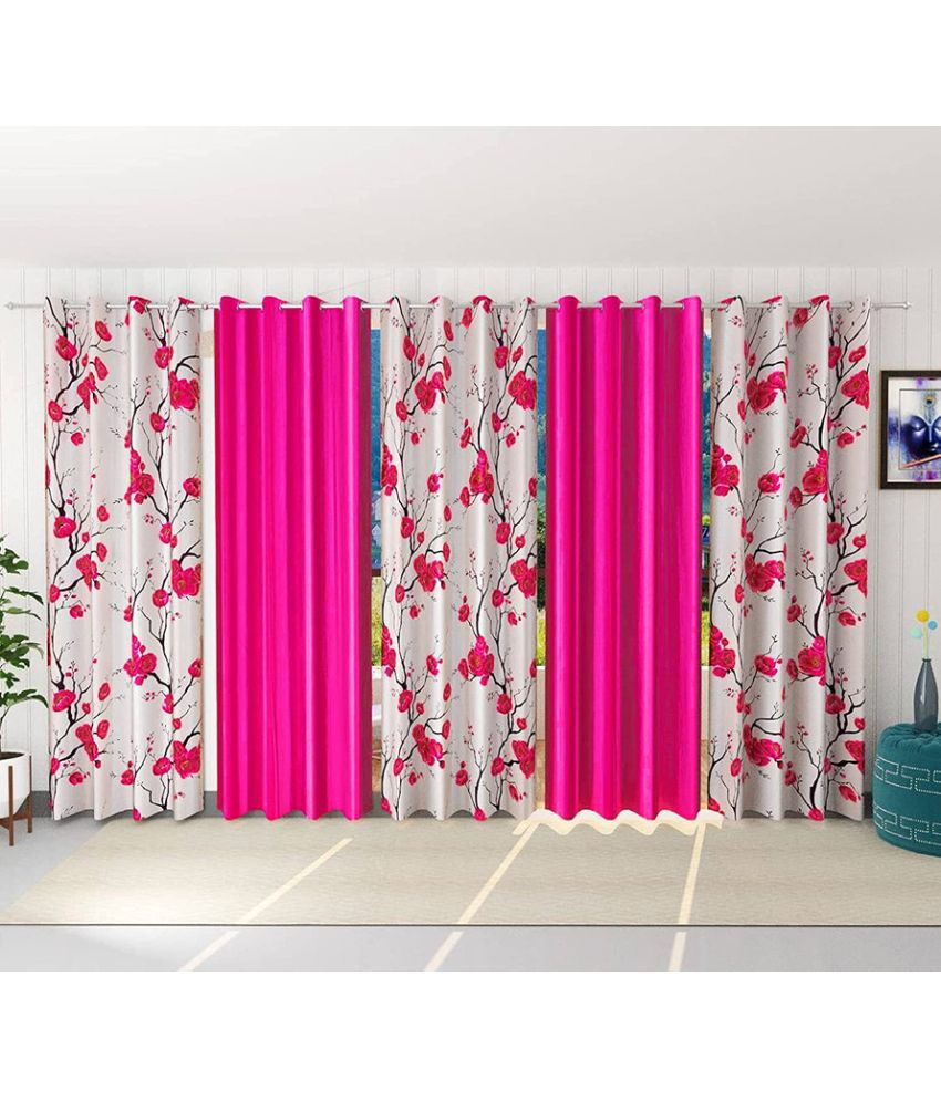     			Kraftiq Homes Floral Semi-Transparent Eyelet Curtain 5 ft ( Pack of 5 ) - Pink