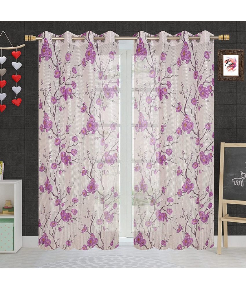     			Kraftiq Homes Floral Transparent Eyelet Curtain 5 ft ( Pack of 2 ) - Purple