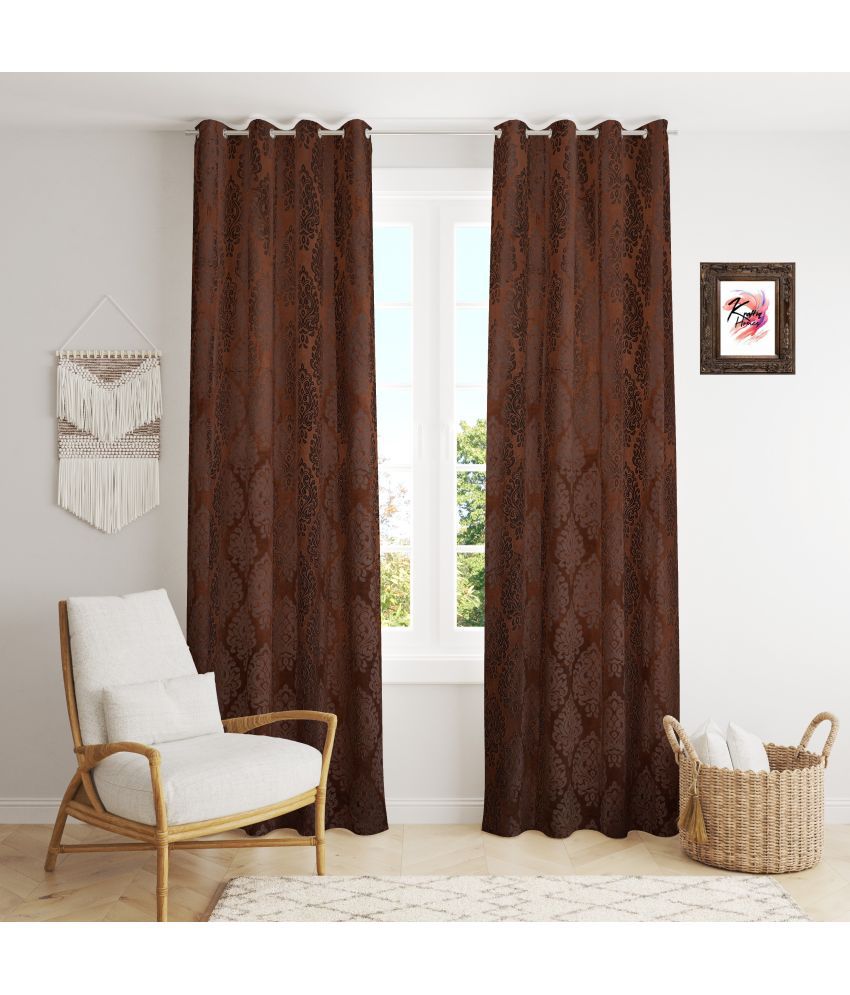     			Kraftiq Homes Geometric Blackout Eyelet Curtain 5 ft ( Pack of 2 ) - Brown