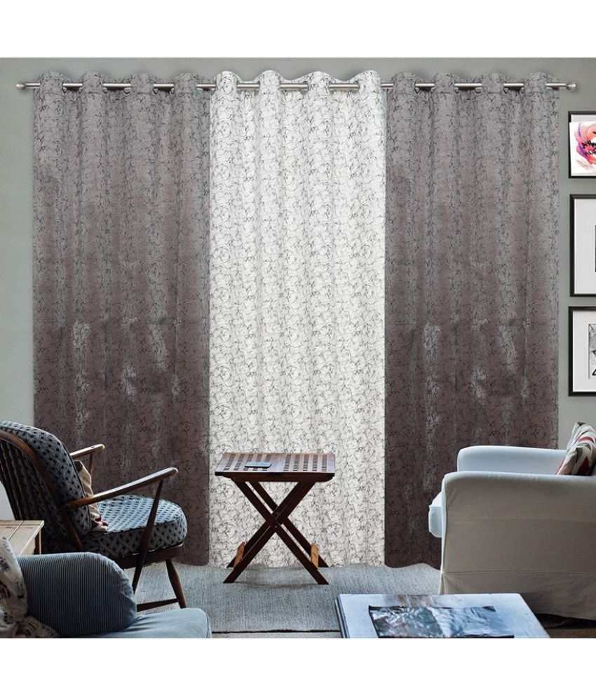     			Kraftiq Homes Graphic Blackout Eyelet Curtain 8 ft ( Pack of 3 ) - Multicolor