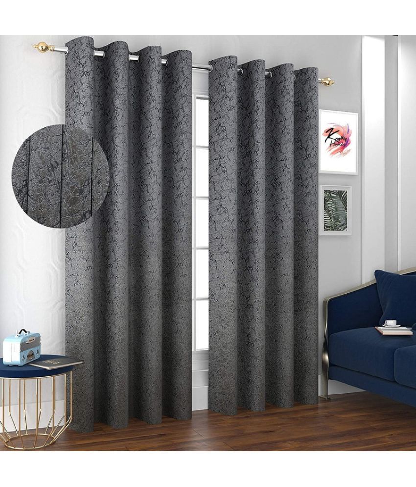     			Kraftiq Homes Graphic Blackout Eyelet Curtain 6 ft ( Pack of 2 ) - Light Grey