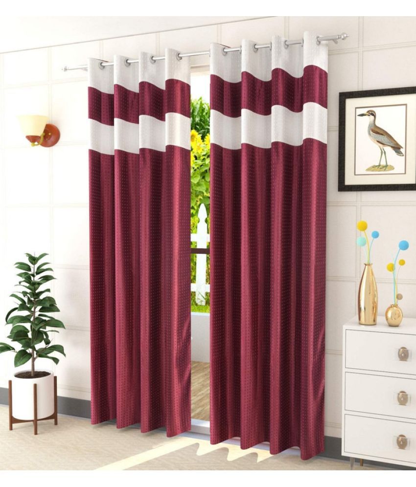     			Kraftiq Homes Graphic Semi-Transparent Eyelet Curtain 5 ft ( Pack of 2 ) - Maroon