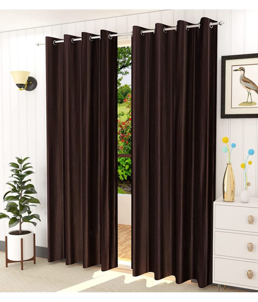    			Kraftiq Homes Solid Semi-Transparent Eyelet Curtain 7 ft ( Pack of 2 ) - Brown