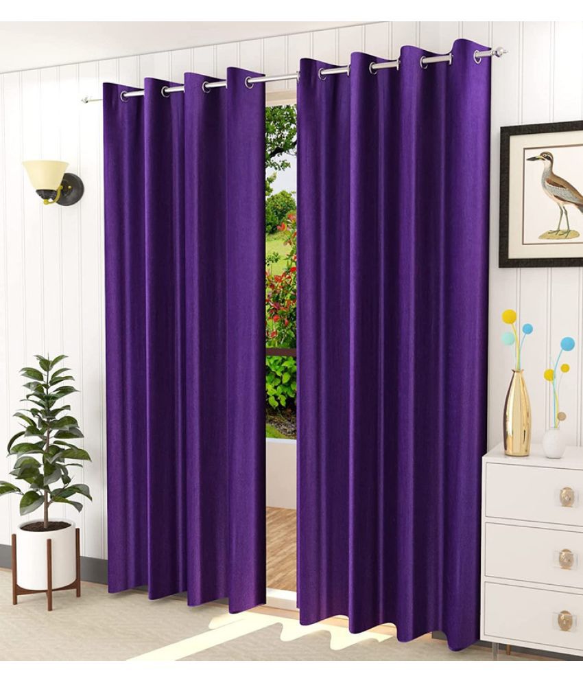     			Kraftiq Homes Solid Semi-Transparent Eyelet Curtain 5 ft ( Pack of 2 ) - Purple
