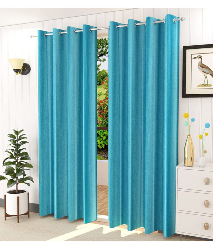     			Kraftiq Homes Solid Semi-Transparent Eyelet Curtain 5 ft ( Pack of 2 ) - Blue