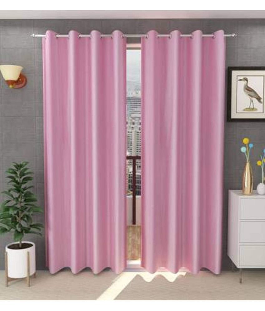     			Kraftiq Homes Solid Semi-Transparent Eyelet Curtain 5 ft ( Pack of 2 ) - Pink