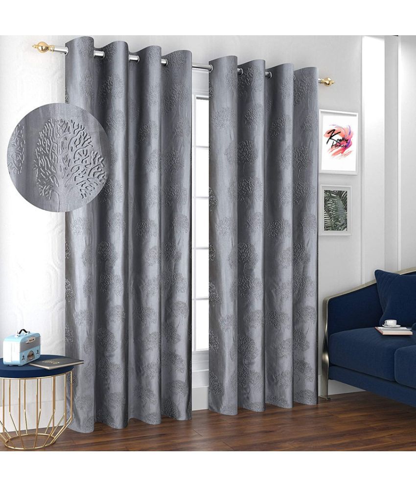     			Kraftiq Homes Textured Semi-Transparent Eyelet Curtain 5 ft ( Pack of 2 ) - Light Grey