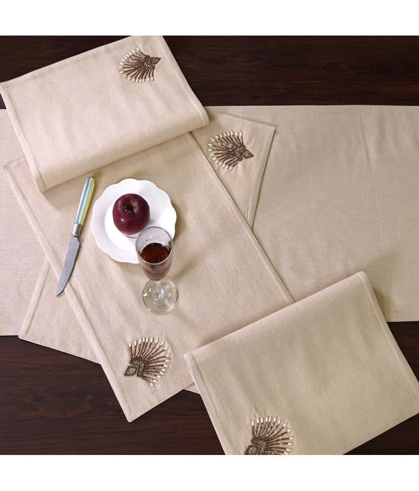    			ODE & CLEO Kitchen Linen Set of 6 Cotton Dining Table Mat's - White