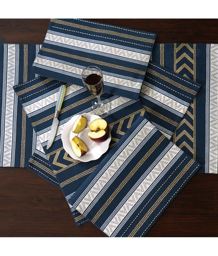     			ODE & CLEO Kitchen Linen Set of 6 Cotton Dining Table Mat's - Blue