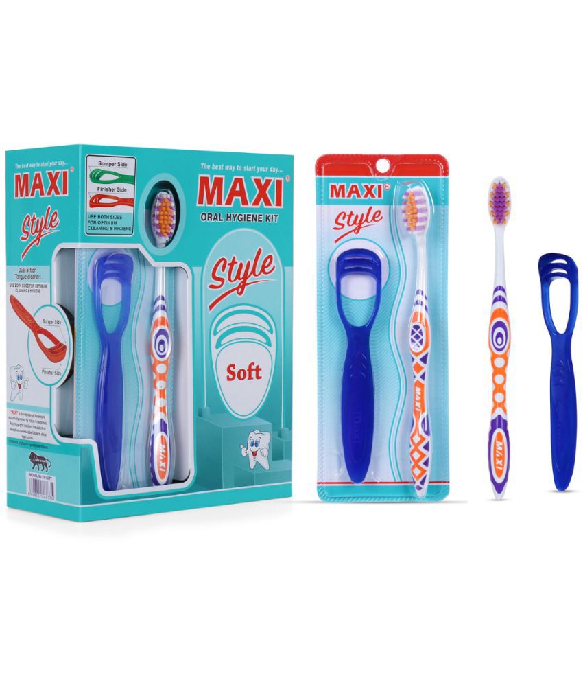     			Maxi Style Soft Toothbrush & Tongue Cleaner, Oral Hygiene Kit (Pack of 12)