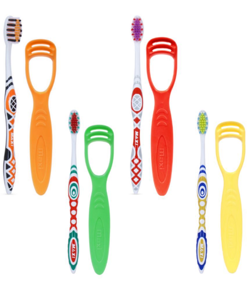     			Maxi Style Toothbrush & Tongue Cleaner, Oral Hygiene Kit (Pack of 4)