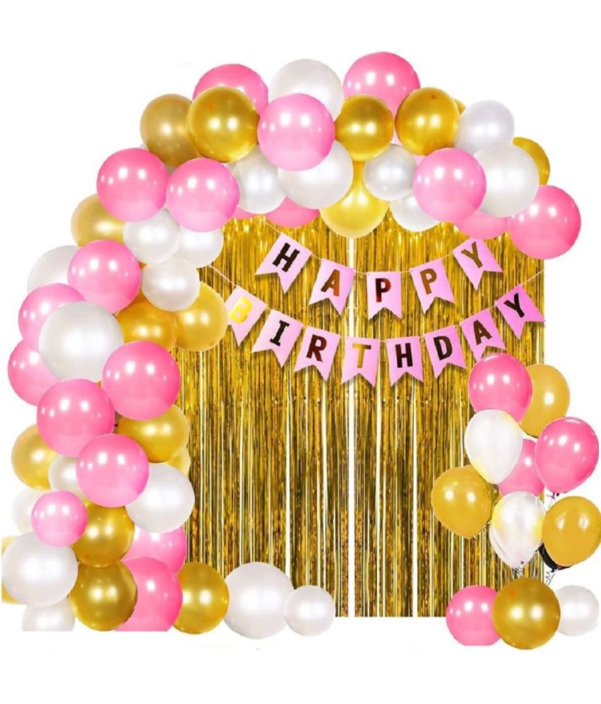     			Urban classic Happy Birthday Banner Decoration Kit - Set of 41Pcs | Birthday Decoration Items | Birthday Balloons for Decoration | Decorative Items for Birthday (Pink-Gold-White)