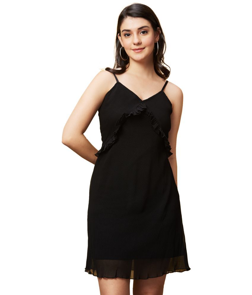     			Globus Polyester Solid Above Knee Women's A-line Dress - Black ( Pack of 1 )