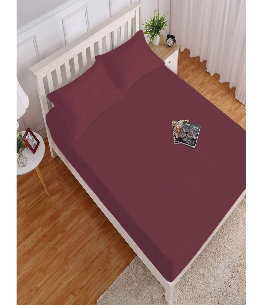     			HOKIPO Microfibre Solid Fitted Fitted bedsheet with 2 Pillow Covers ( King Size ) - Wine