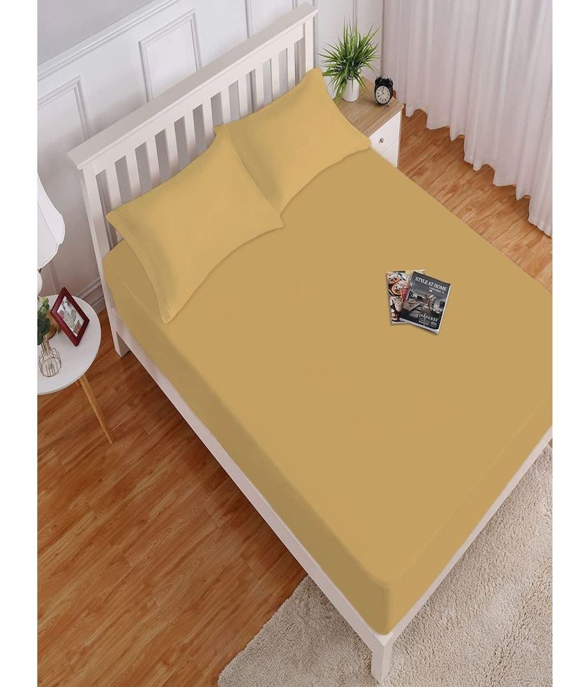     			HOKIPO Microfibre Solid Fitted Fitted bedsheet with 2 Pillow Covers ( Double Bed ) - Yellow