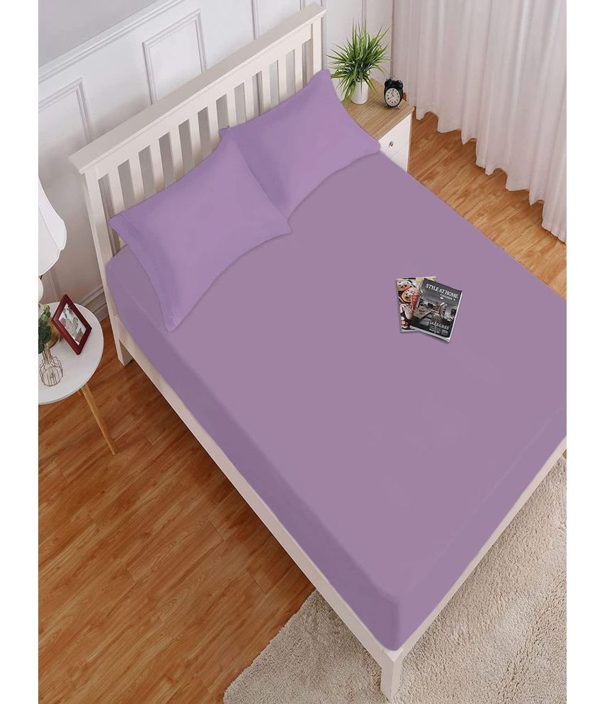     			HOKIPO Microfibre Solid Fitted Fitted bedsheet with 2 Pillow Covers ( Double Bed ) - Purple