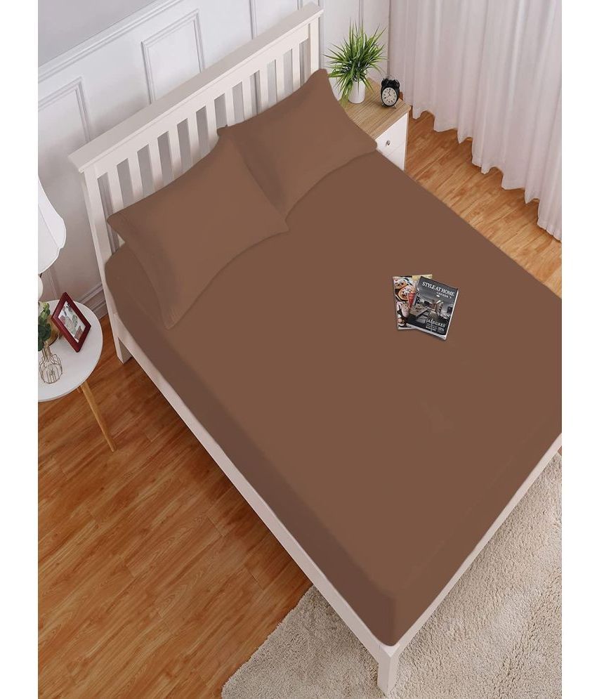     			HOKIPO Microfibre Solid Fitted Fitted bedsheet with 2 Pillow Covers ( Double Bed ) - Brown