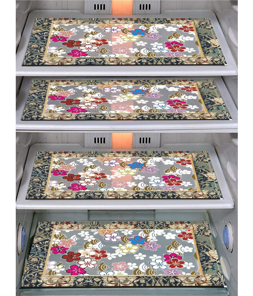     			HOMETALES PVC Floral Fridge Mats ( 43 x 29 ) Pack of 4 - Multicolor
