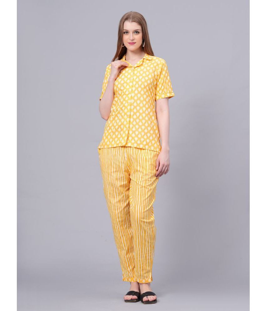     			JC4U Yellow Cotton Blend Women's Nightwear Nightsuit Sets ( Pack of 1 )