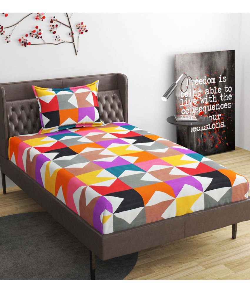     			Nirwana Decor Microfibre Geometric 1 Bedsheet with 1 Pillow Cover - Multi