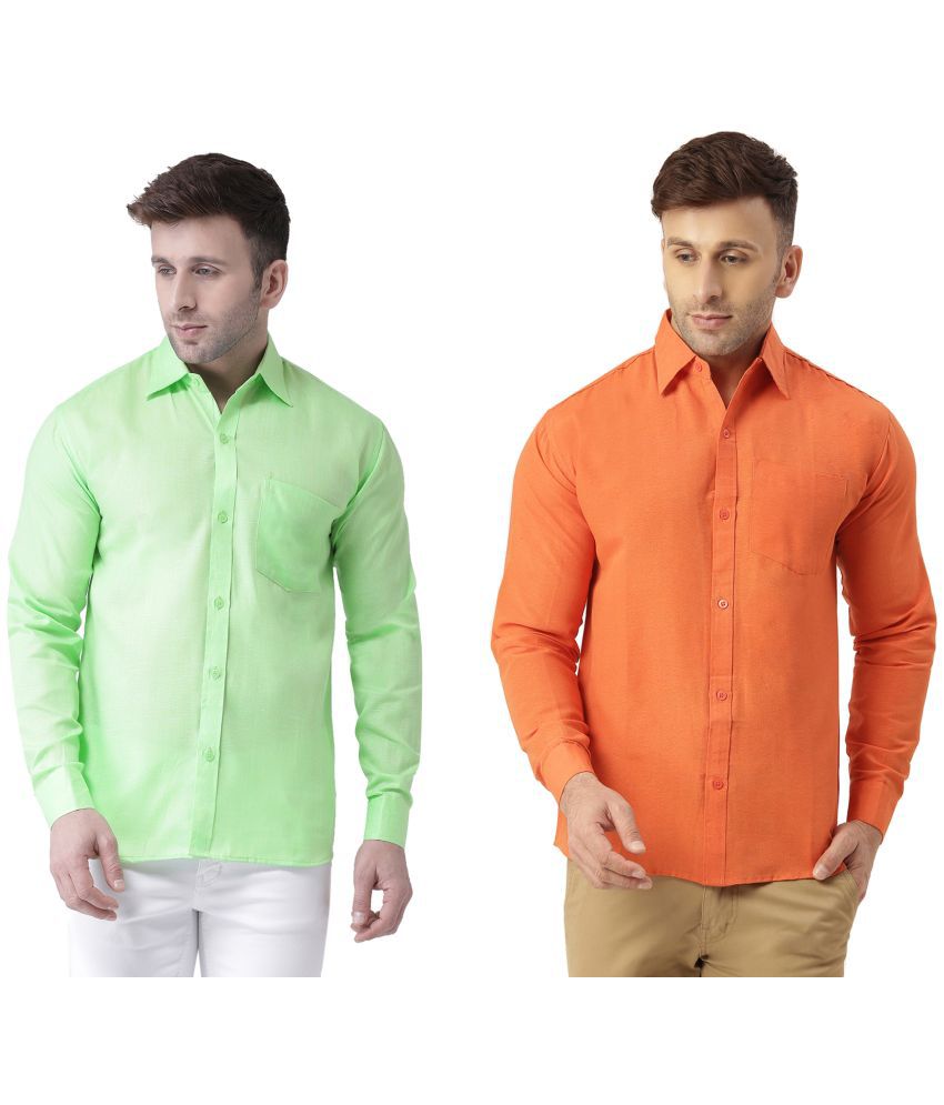     			RIAG 100% Cotton Regular Fit Self Design Full Sleeves Men's Casual Shirt - Orange ( Pack of 2 )