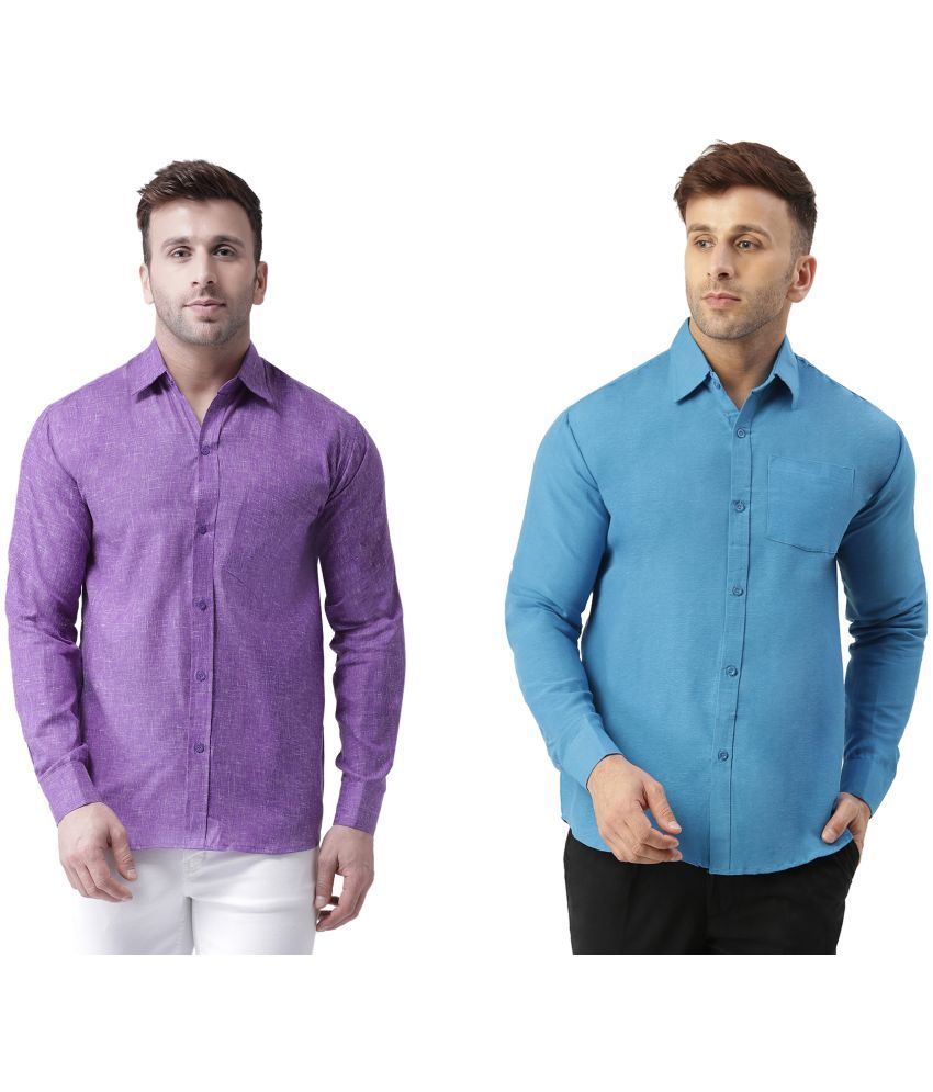     			RIAG 100% Cotton Regular Fit Self Design Full Sleeves Men's Casual Shirt - Blue ( Pack of 2 )