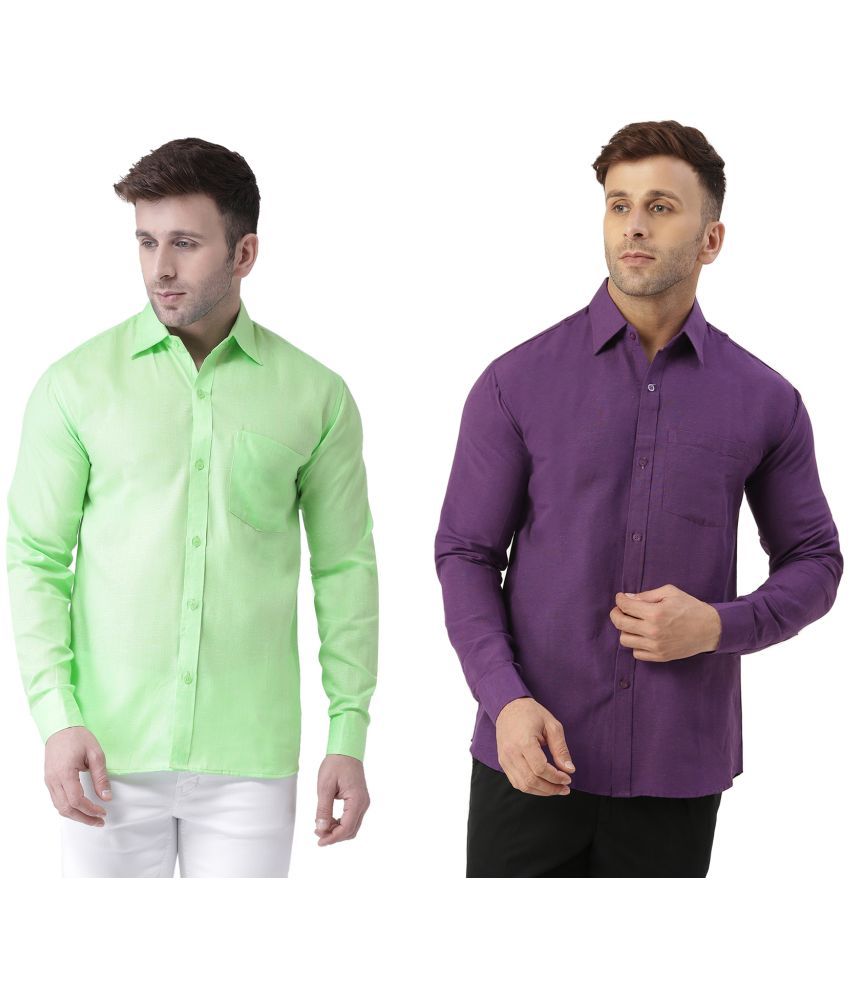     			RIAG 100% Cotton Regular Fit Self Design Full Sleeves Men's Casual Shirt - Purple ( Pack of 2 )