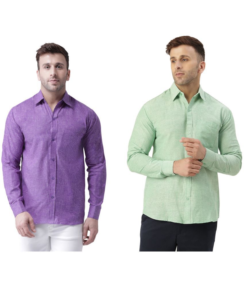     			RIAG 100% Cotton Regular Fit Self Design Full Sleeves Men's Casual Shirt - Green ( Pack of 2 )
