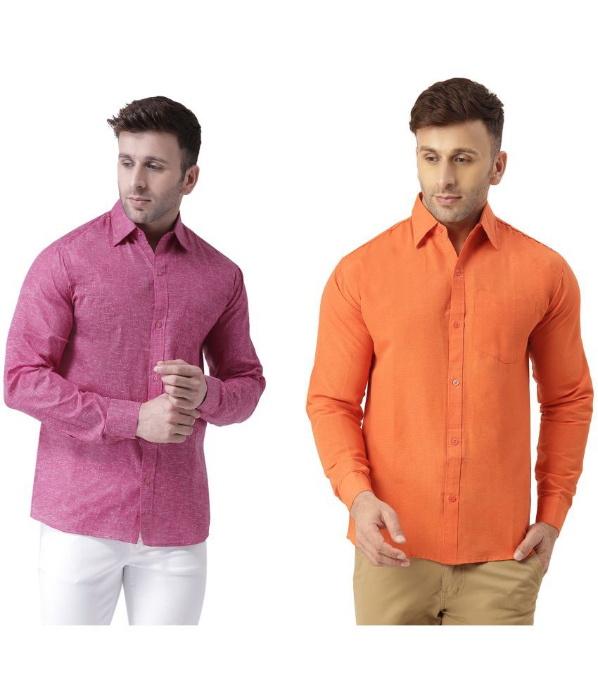     			RIAG 100% Cotton Regular Fit Self Design Full Sleeves Men's Casual Shirt - Orange ( Pack of 2 )