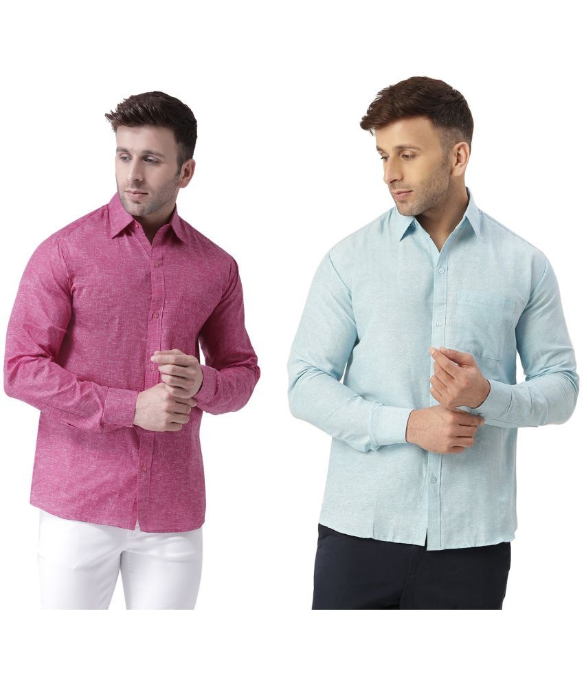     			RIAG 100% Cotton Regular Fit Self Design Full Sleeves Men's Casual Shirt - Light Blue ( Pack of 2 )