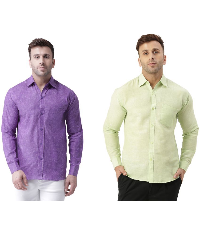     			RIAG 100% Cotton Regular Fit Self Design Full Sleeves Men's Casual Shirt - Lime Green ( Pack of 2 )