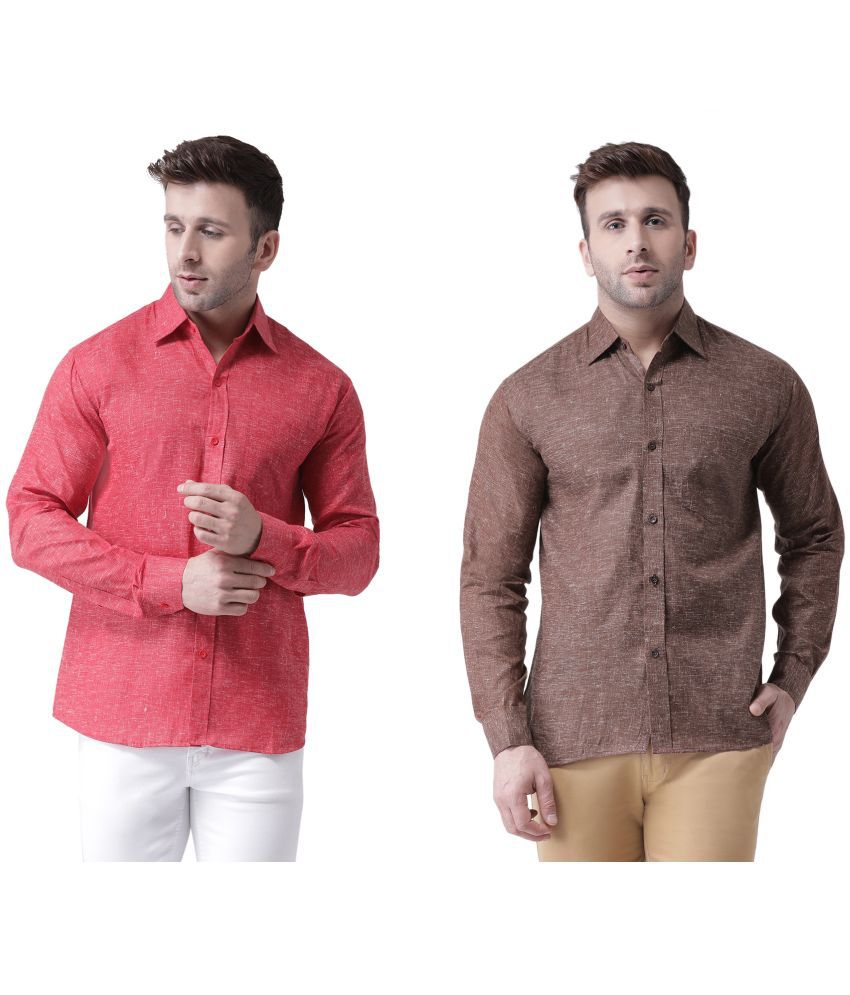     			RIAG 100% Cotton Regular Fit Self Design Full Sleeves Men's Casual Shirt - Brown ( Pack of 2 )