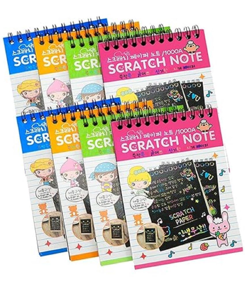     			Unico Traders Scratch Book Magic Doodle Scratch Art Activity Scratch Book with Wooden Stylus Stick for Arts and Crafts Multicolour 1 January 2023