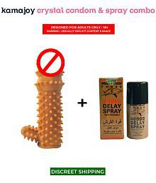 KAMAJOY BROWN CRYSTAL CONDOM WITH DEADLY SHARK 48000 DELAY SPRAY COMBO FOR MEN