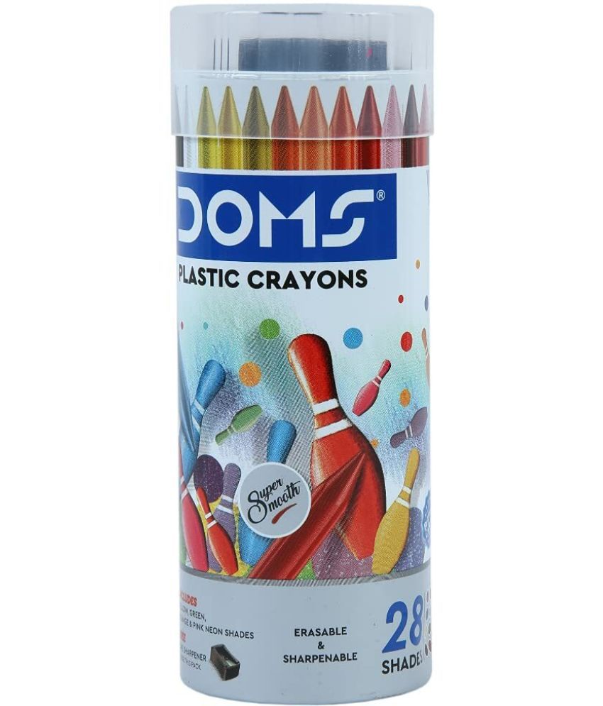     			DOMS Non-Toxic Erasable Plastic Crayon Set in Round Tin Box (Set of 2, Multicolor)