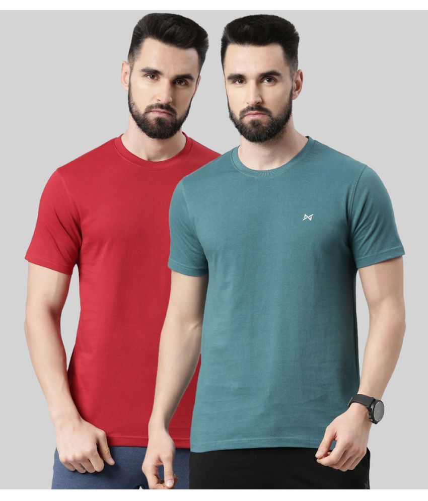     			Force NXT Cotton Blend Regular Fit Solid Half Sleeves Men's T-Shirt - Multicolor ( Pack of 2 )